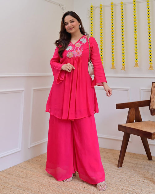 New Designer Festival Collection In Pure Cotton With beautiful embroidery Fully Stitched Ready To Wear Pink