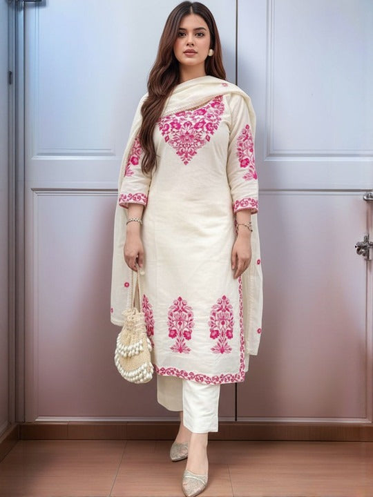 Women Ethnic Motifs Embroidered Regular Thread Work Kurta with Trousers & With Dupatta
