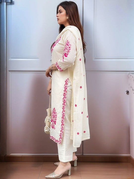 Women Ethnic Motifs Embroidered Regular Thread Work Kurta with Trousers & With Dupatta