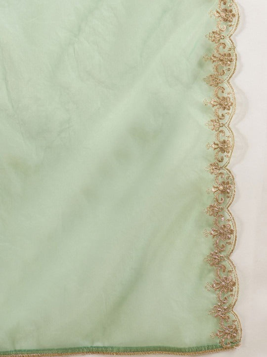 Floral Embroidered Zari And Sequinned Straight Kurta With Sharara & Dupatta