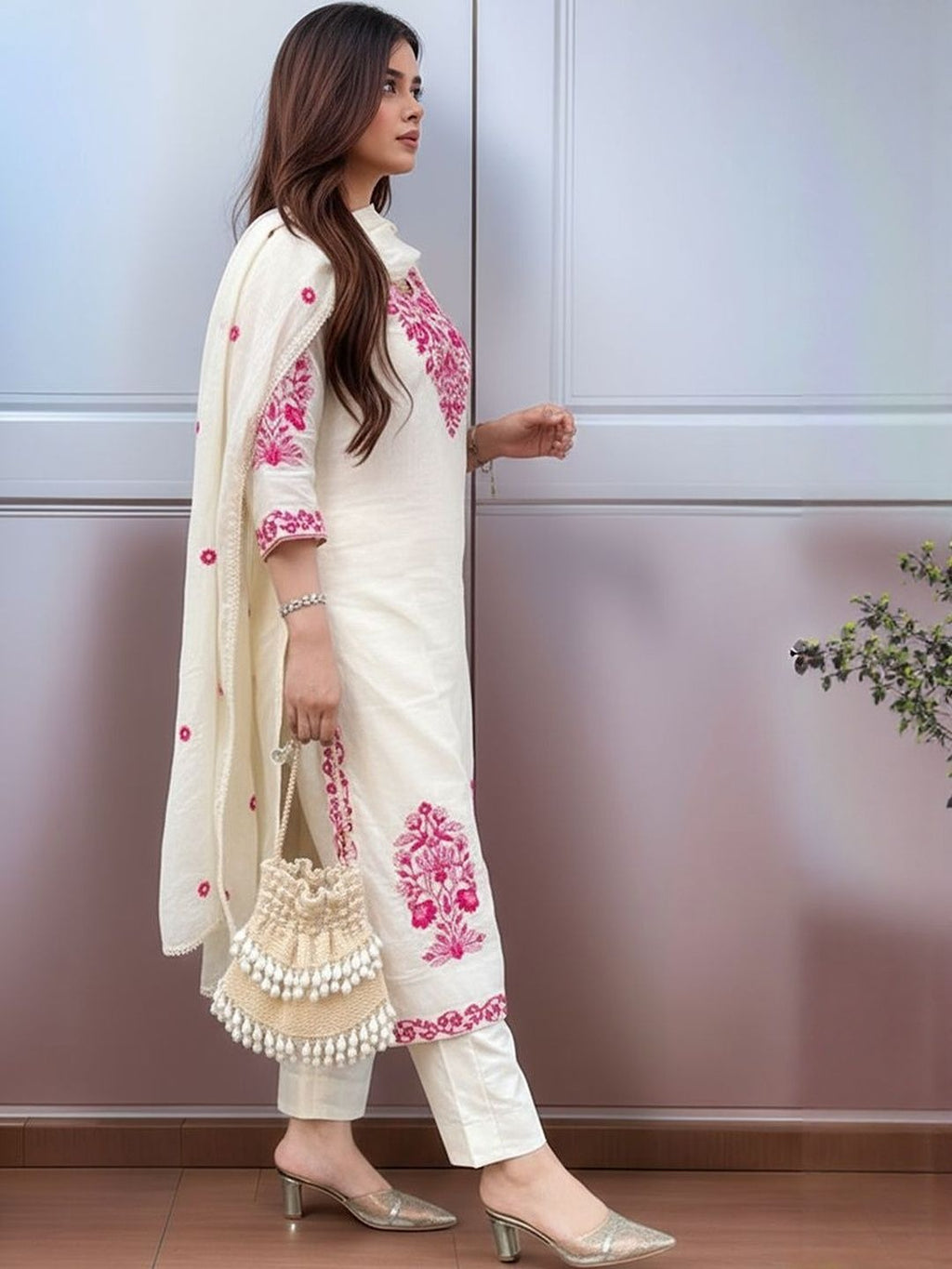 Women Ethnic Motifs Embroidered Regular Thread Work Kurta with Trousers & With Dupatta